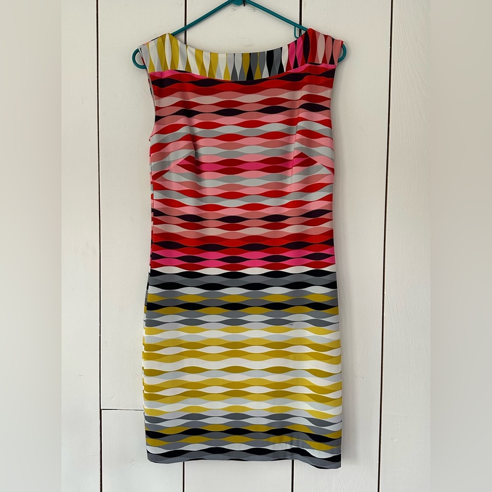 Trina Turk Mod Dress Sz 2 Multicolor Op Art Retro 60s